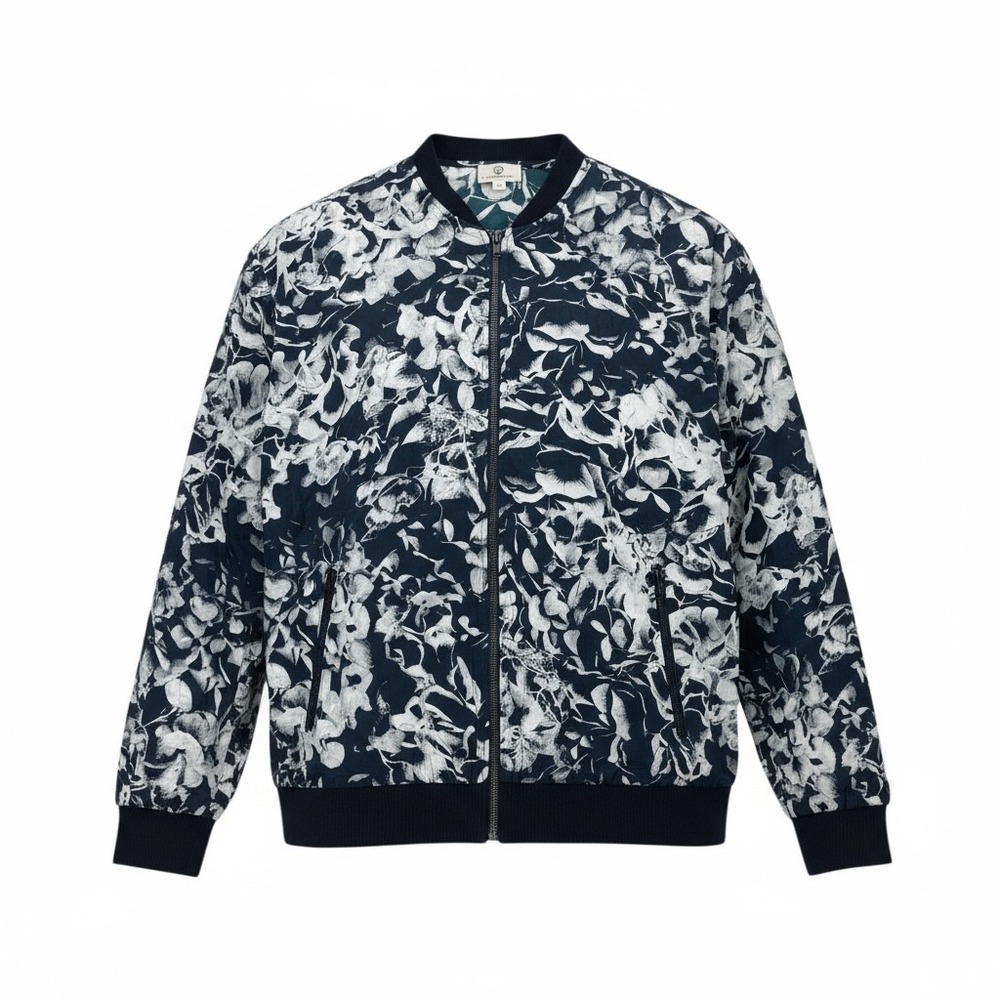 AG Adriano Goldschmied Bomber Jacket Women's Size S Floral Print Navy White
